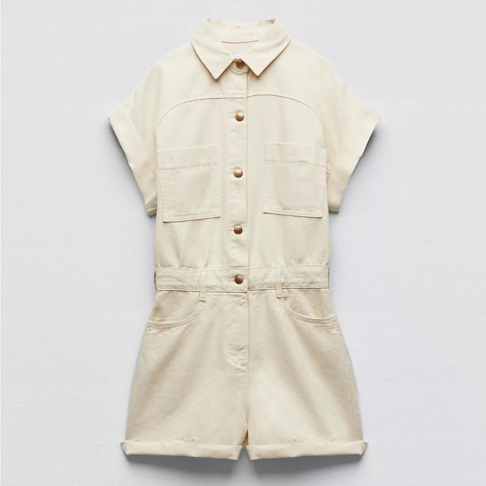 Zara Cream Button-Up Jumpsuit
